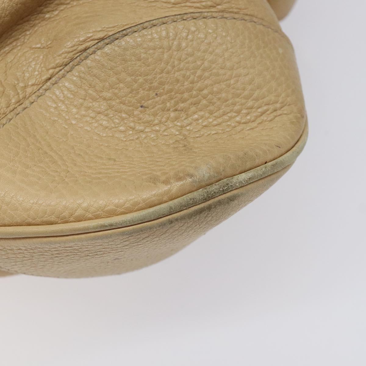 Salvatore Ferragamo Gancini Shoulder Bag Leather Beige Silver Auth EC551