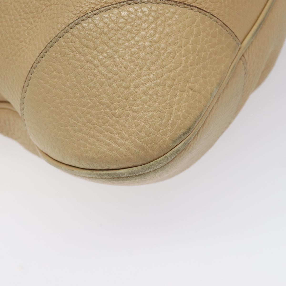 Salvatore Ferragamo Gancini Shoulder Bag Leather Beige Silver Auth EC551