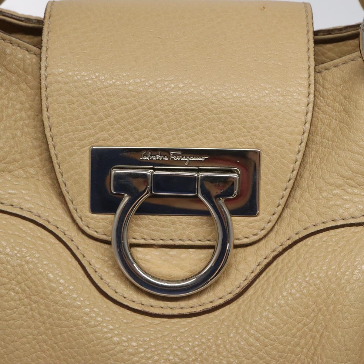 Salvatore Ferragamo Gancini Shoulder Bag Leather Beige Silver Auth EC551
