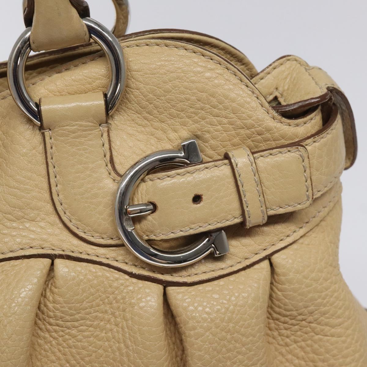 Salvatore Ferragamo Gancini Shoulder Bag Leather Beige Silver Auth EC551
