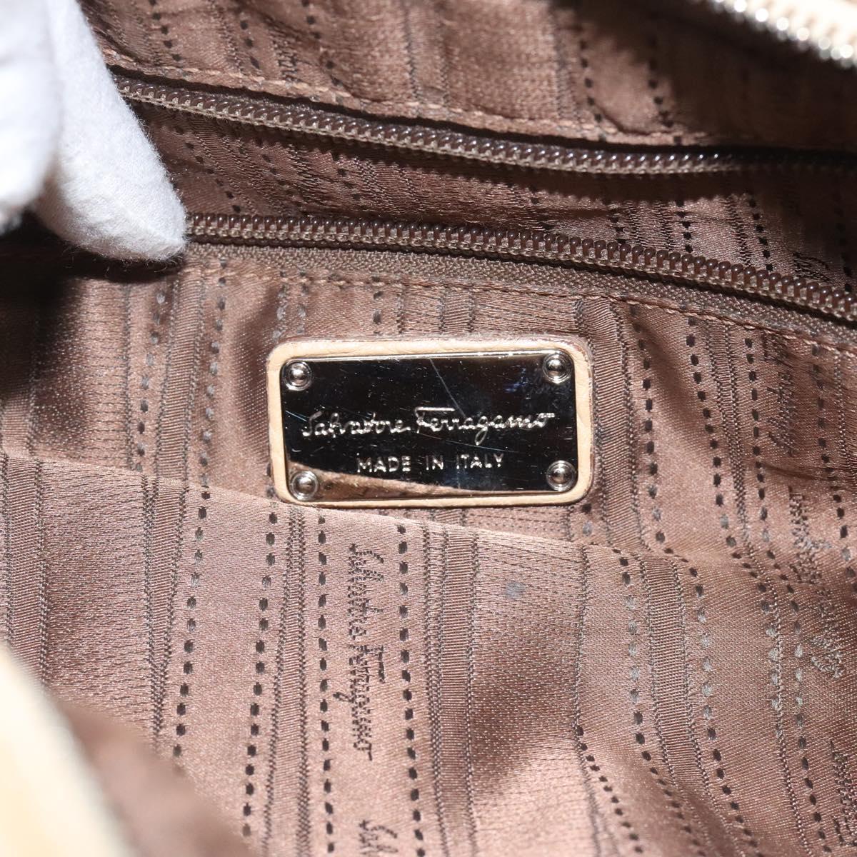 Salvatore Ferragamo Gancini Shoulder Bag Leather Beige Silver Auth EC551
