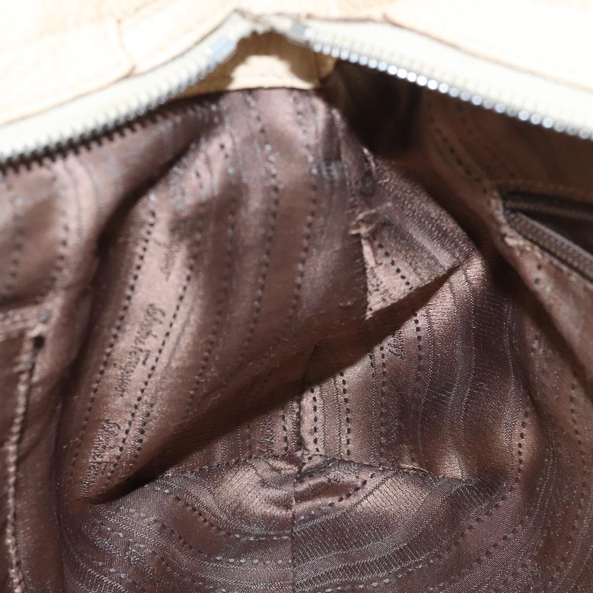 Salvatore Ferragamo Gancini Shoulder Bag Leather Beige Silver Auth EC551