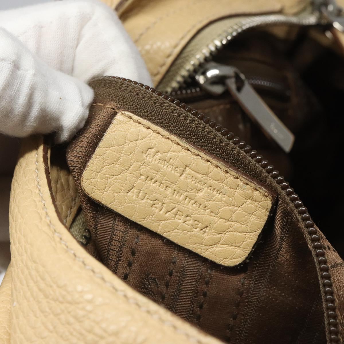 Salvatore Ferragamo Gancini Shoulder Bag Leather Beige Silver Auth EC551