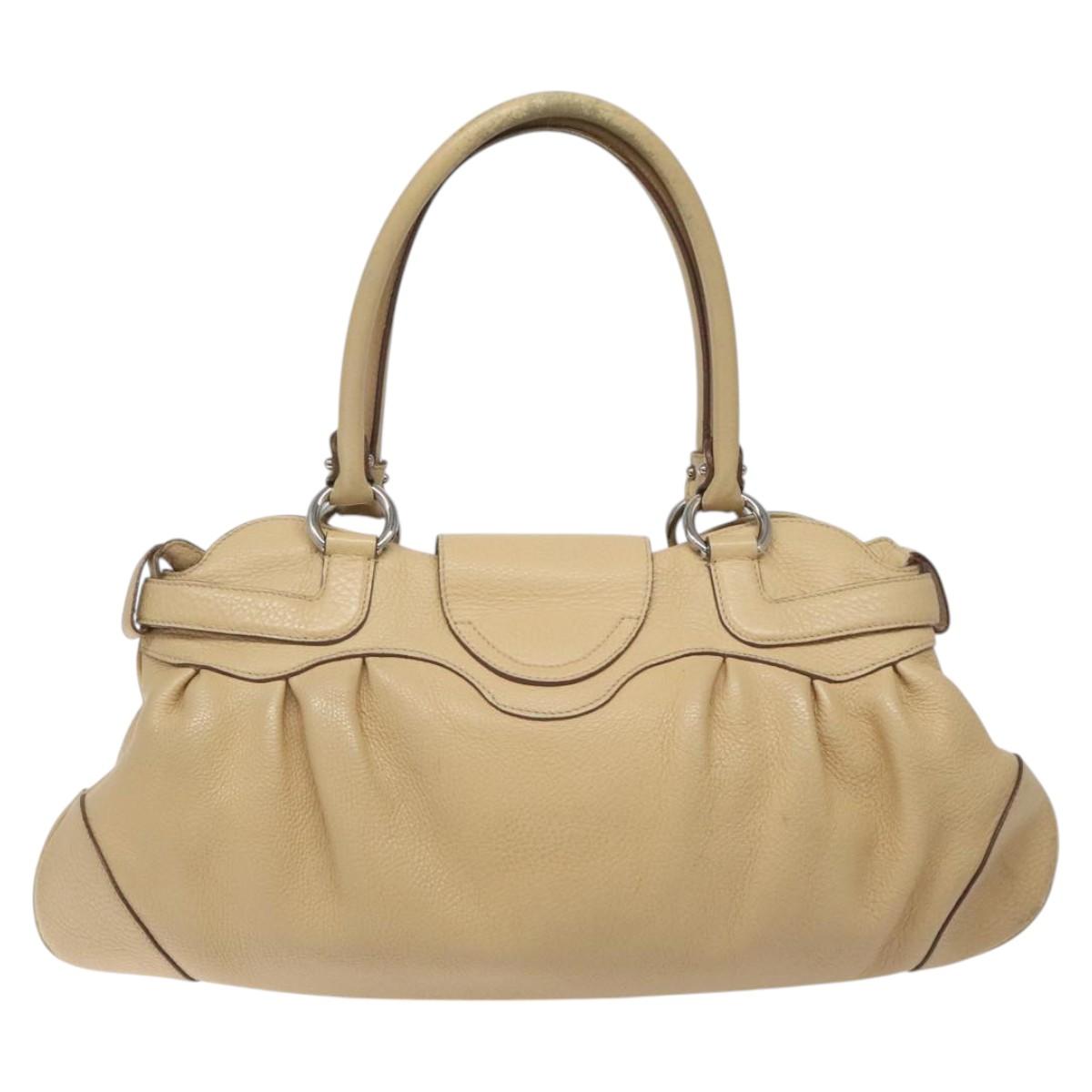 Salvatore Ferragamo Gancini Shoulder Bag Leather Beige Silver Auth EC551