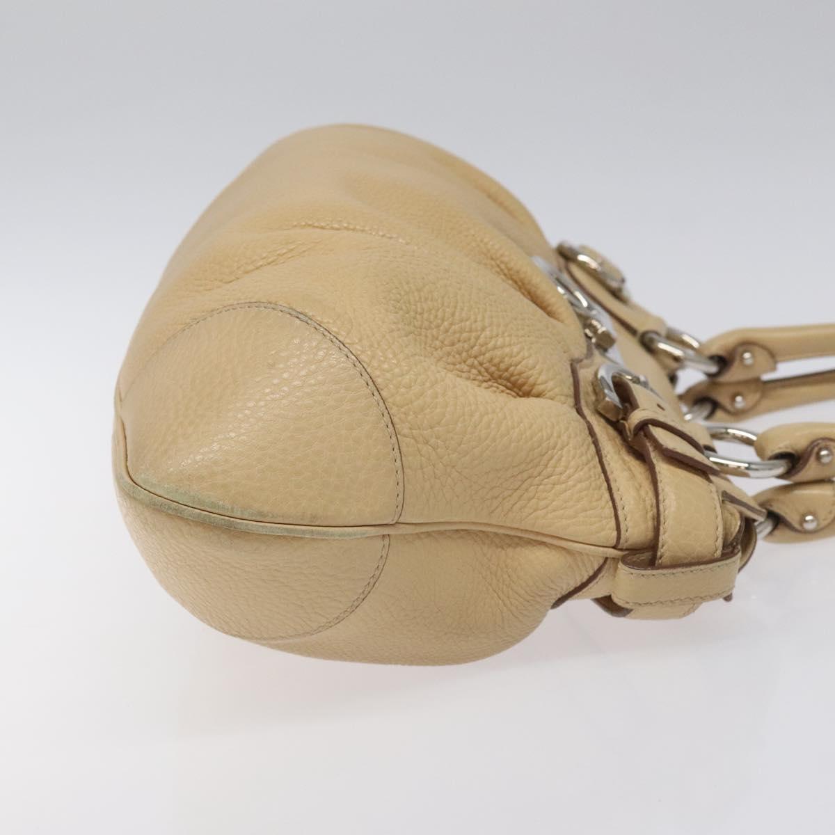 Salvatore Ferragamo Gancini Shoulder Bag Leather Beige Silver Auth EC551