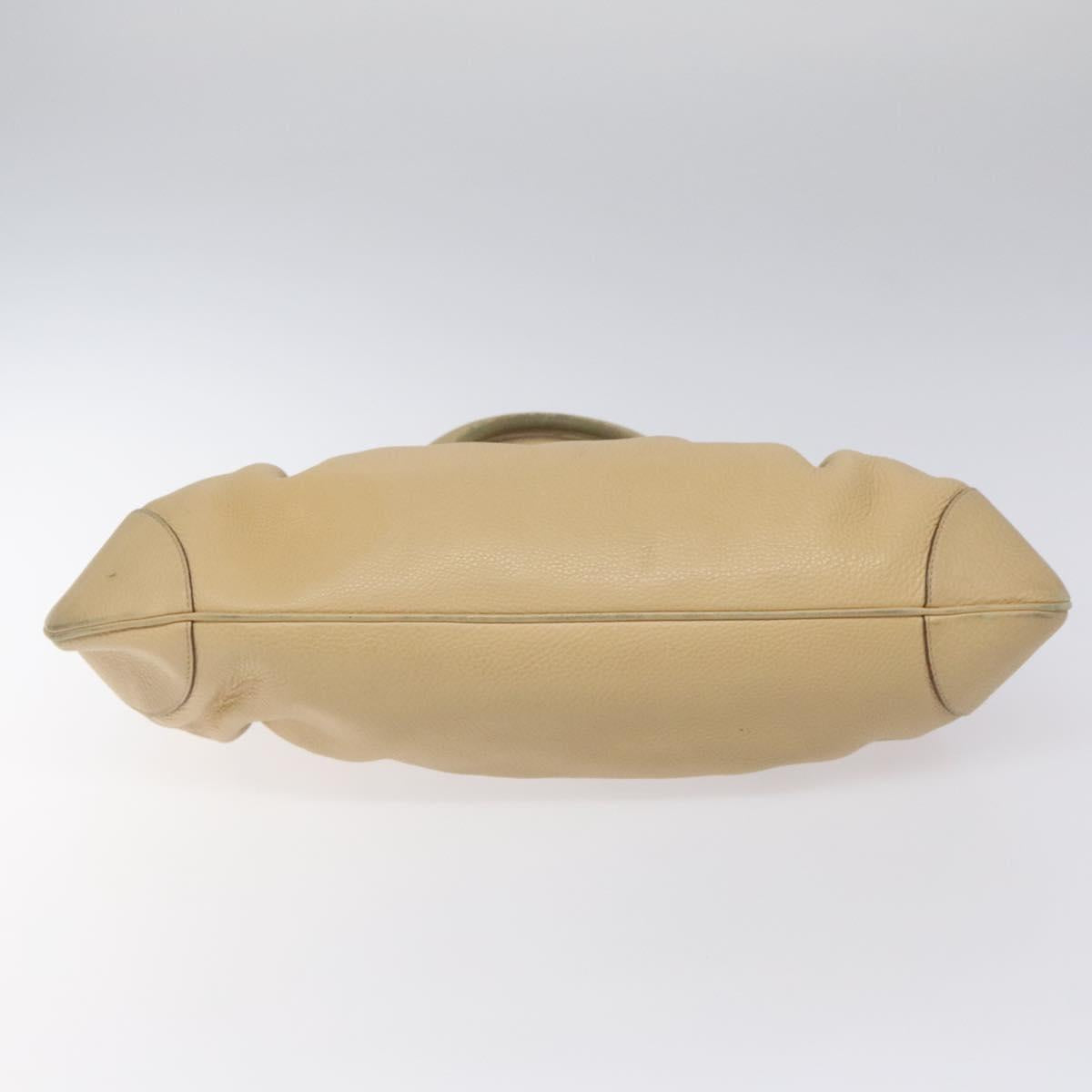 Salvatore Ferragamo Gancini Shoulder Bag Leather Beige Silver Auth EC551