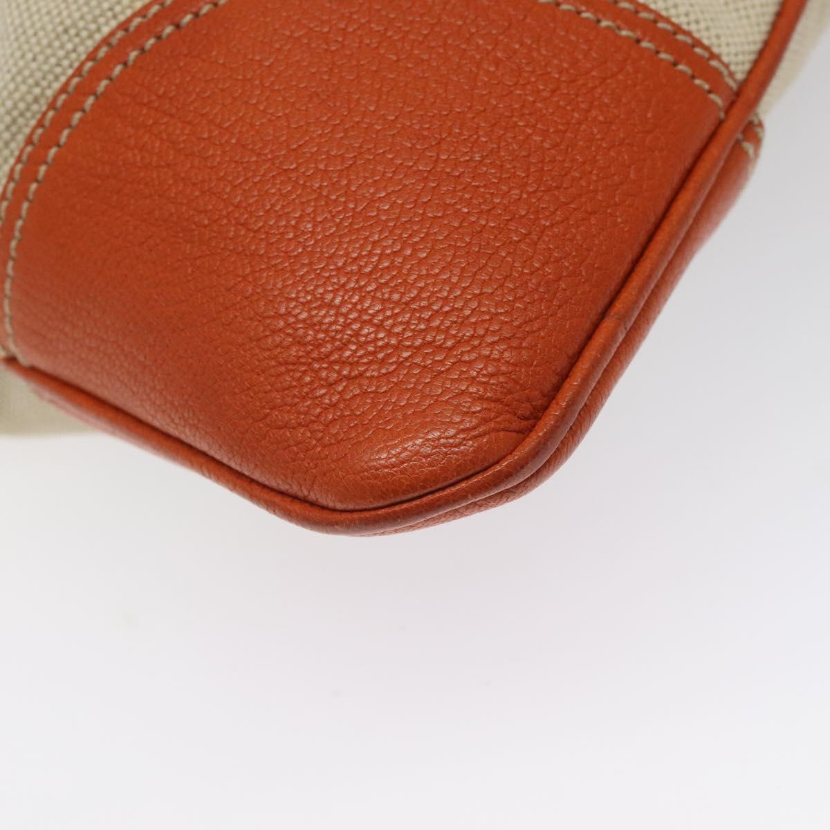 PRADA Hand Bag Canvas Beige Silver Auth EC559