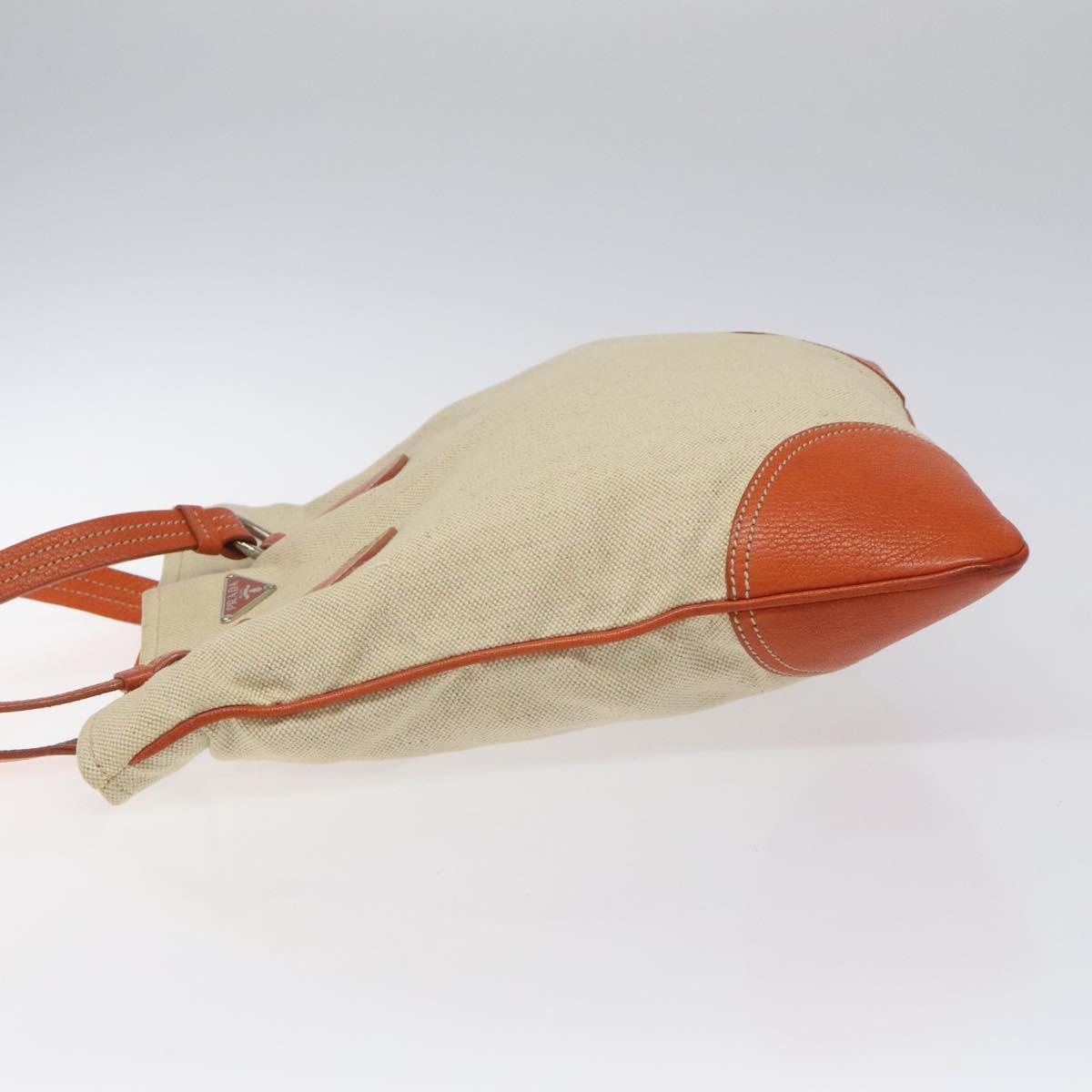 PRADA Hand Bag Canvas Beige Silver Auth EC559