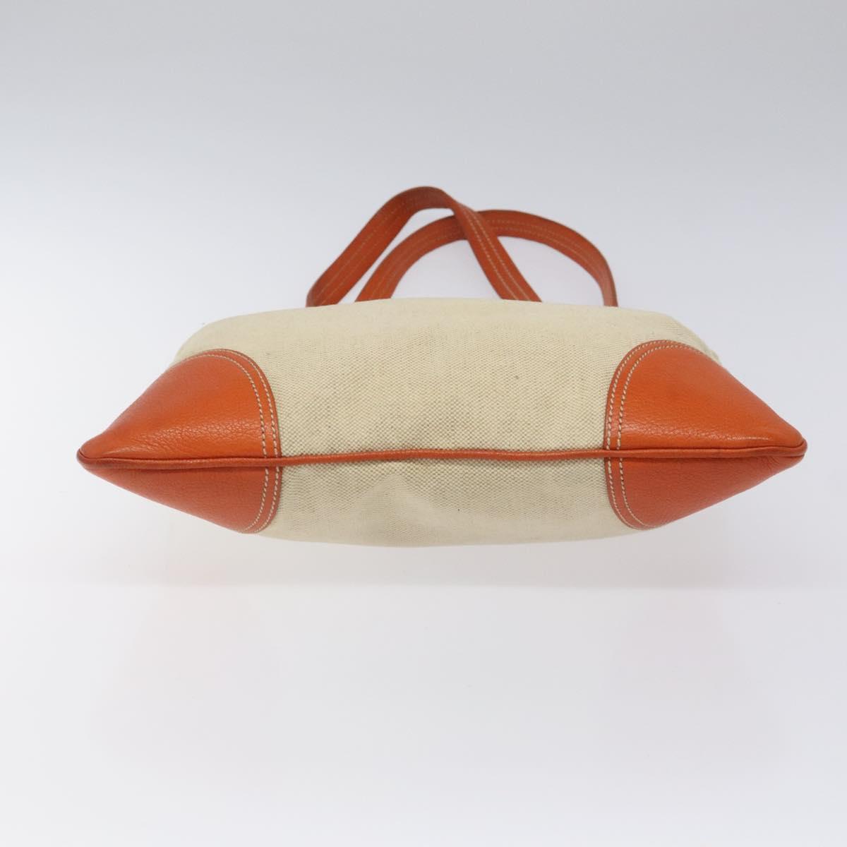 PRADA Hand Bag Canvas Beige Silver Auth EC559