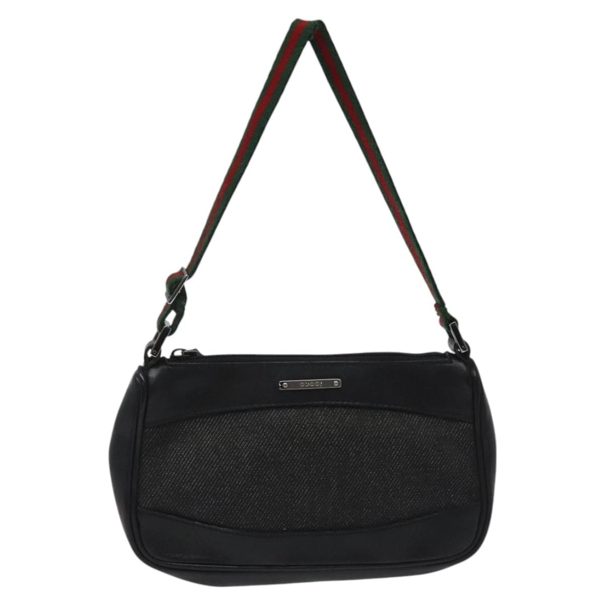 GUCCI Web Sherry Line Accessory Pouch Canvas Black Red Green 92821 Auth EC563