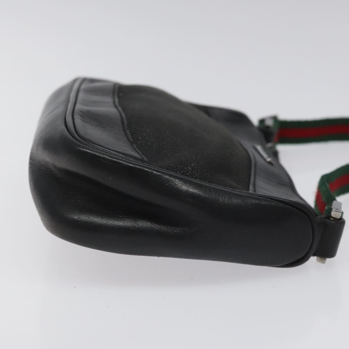 GUCCI Web Sherry Line Accessory Pouch Canvas Black Red Green 92821 Auth EC563