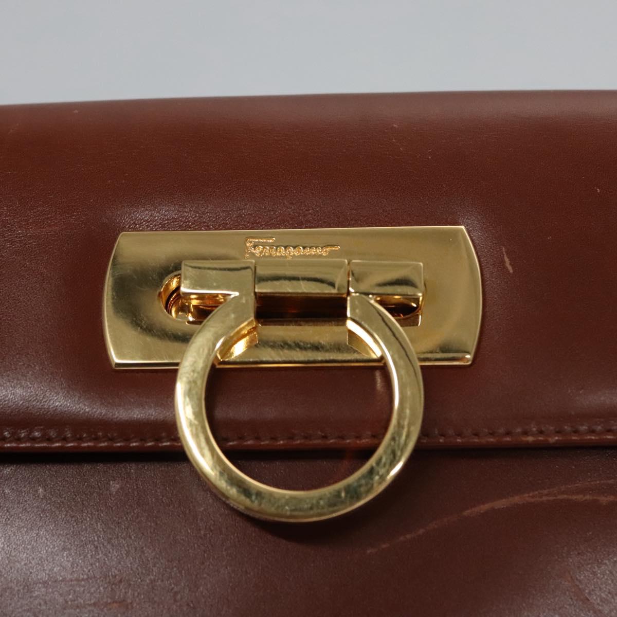 Salvatore Ferragamo Gancini Shoulder Bag Leather Brown Gold Auth EC575