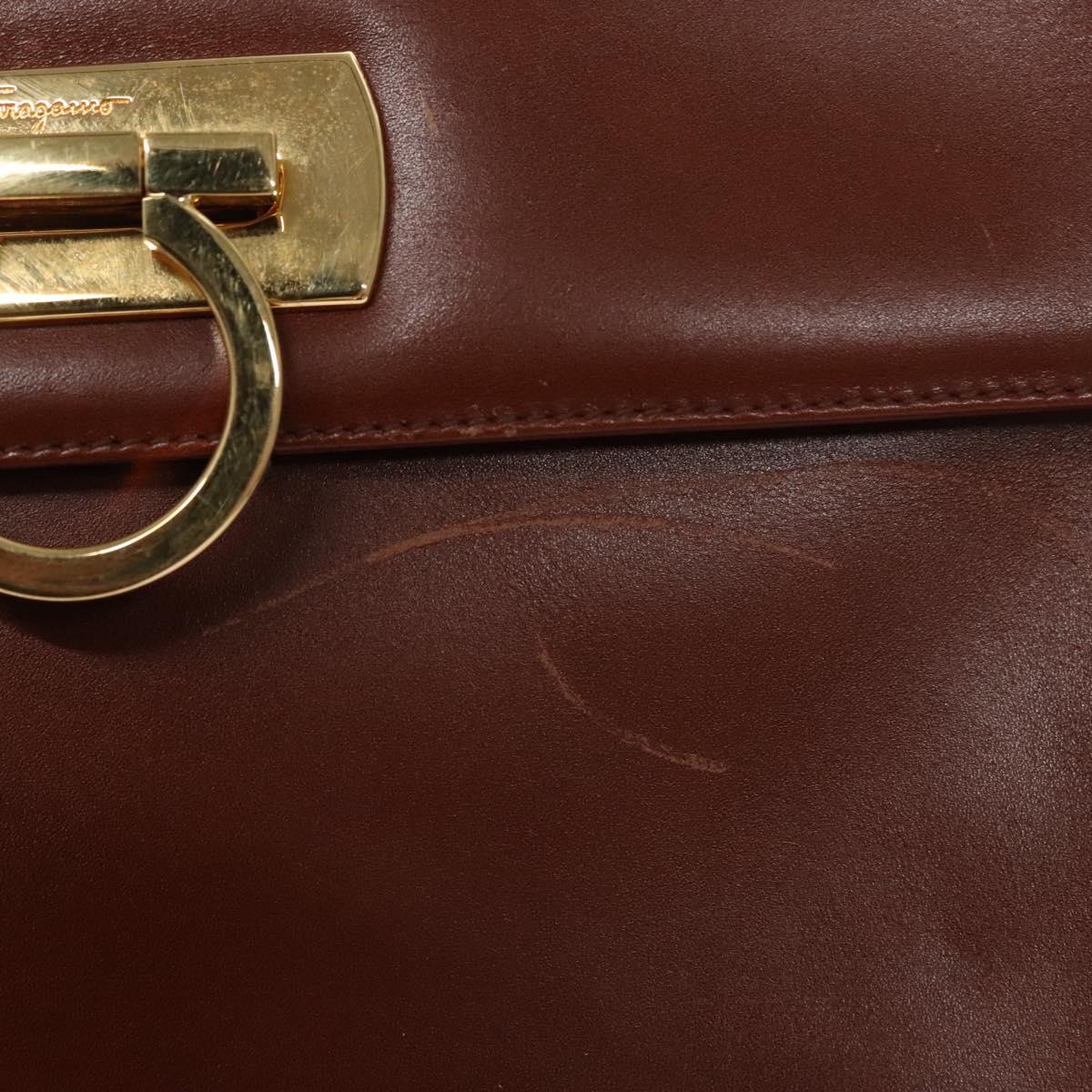 Salvatore Ferragamo Gancini Shoulder Bag Leather Brown Gold Auth EC575