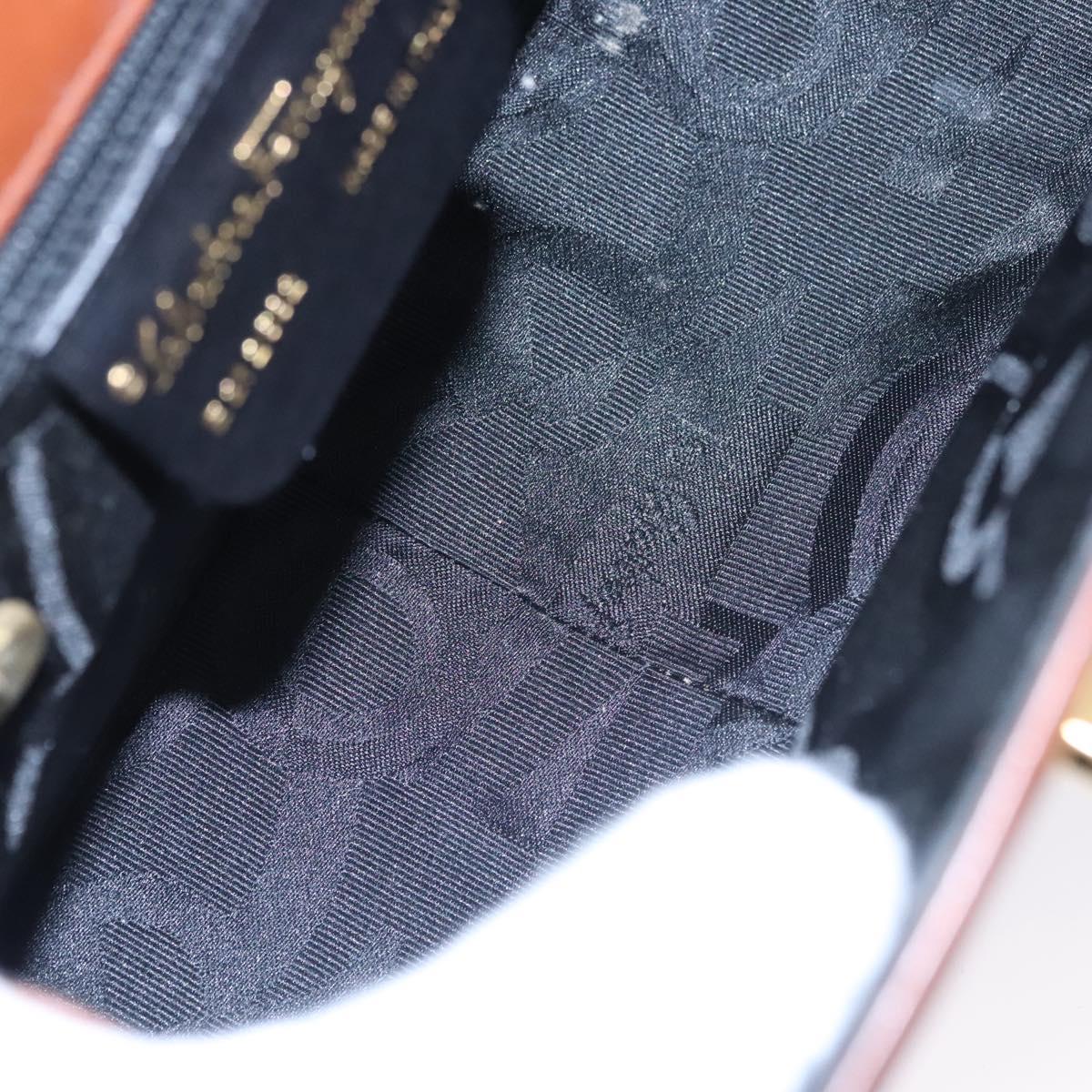 Salvatore Ferragamo Gancini Shoulder Bag Leather Brown Gold Auth EC575