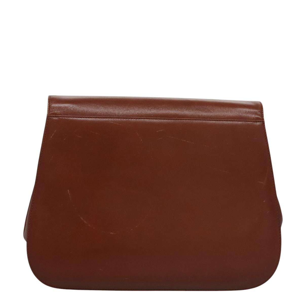 Salvatore Ferragamo Gancini Shoulder Bag Leather Brown Gold Auth EC575