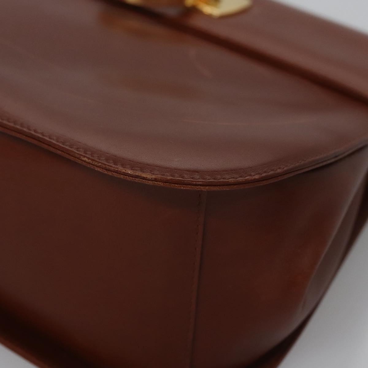 Salvatore Ferragamo Gancini Shoulder Bag Leather Brown Gold Auth EC575