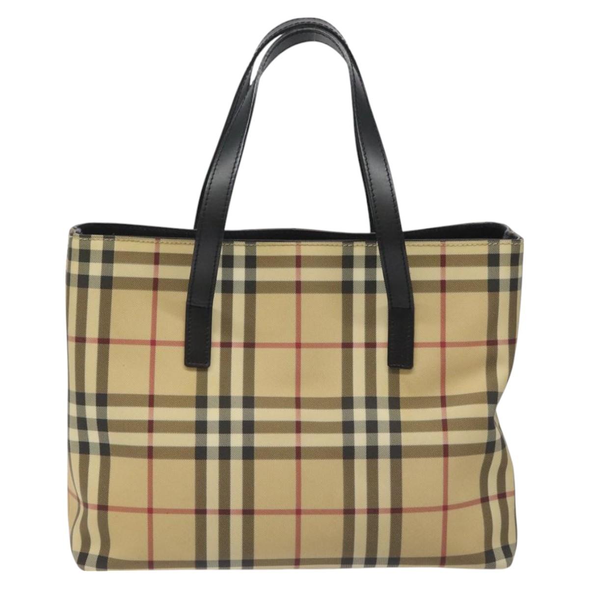 BURBERRY Nova Check Hand Bag PVC Beige Auth EC577