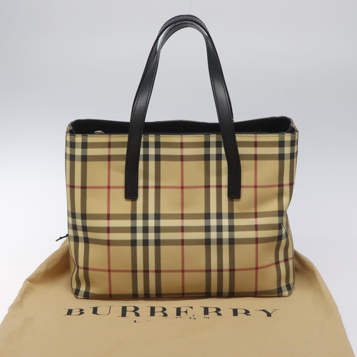 BURBERRY Nova Check Hand Bag PVC Beige Auth EC577