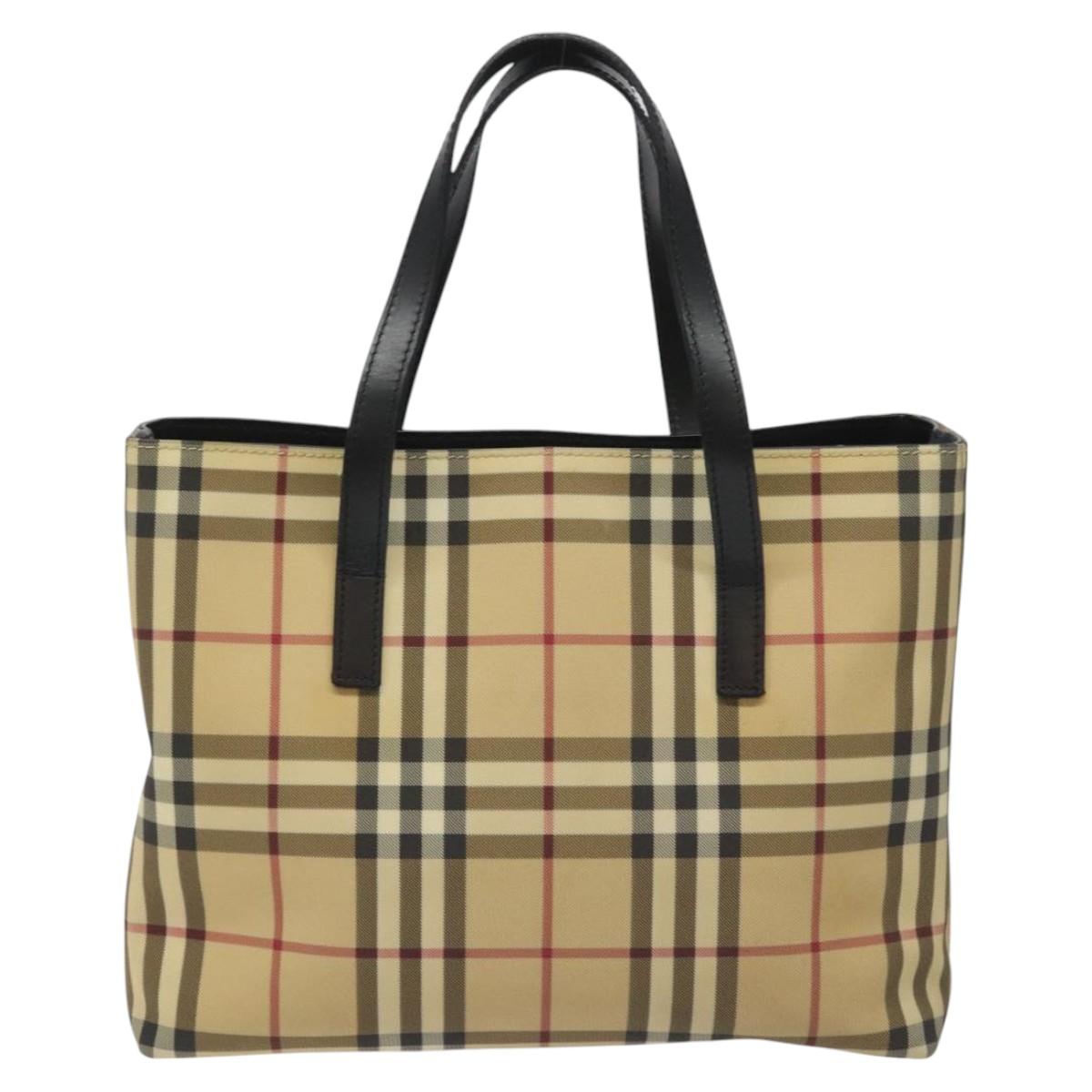 BURBERRY Nova Check Hand Bag PVC Beige Auth EC577