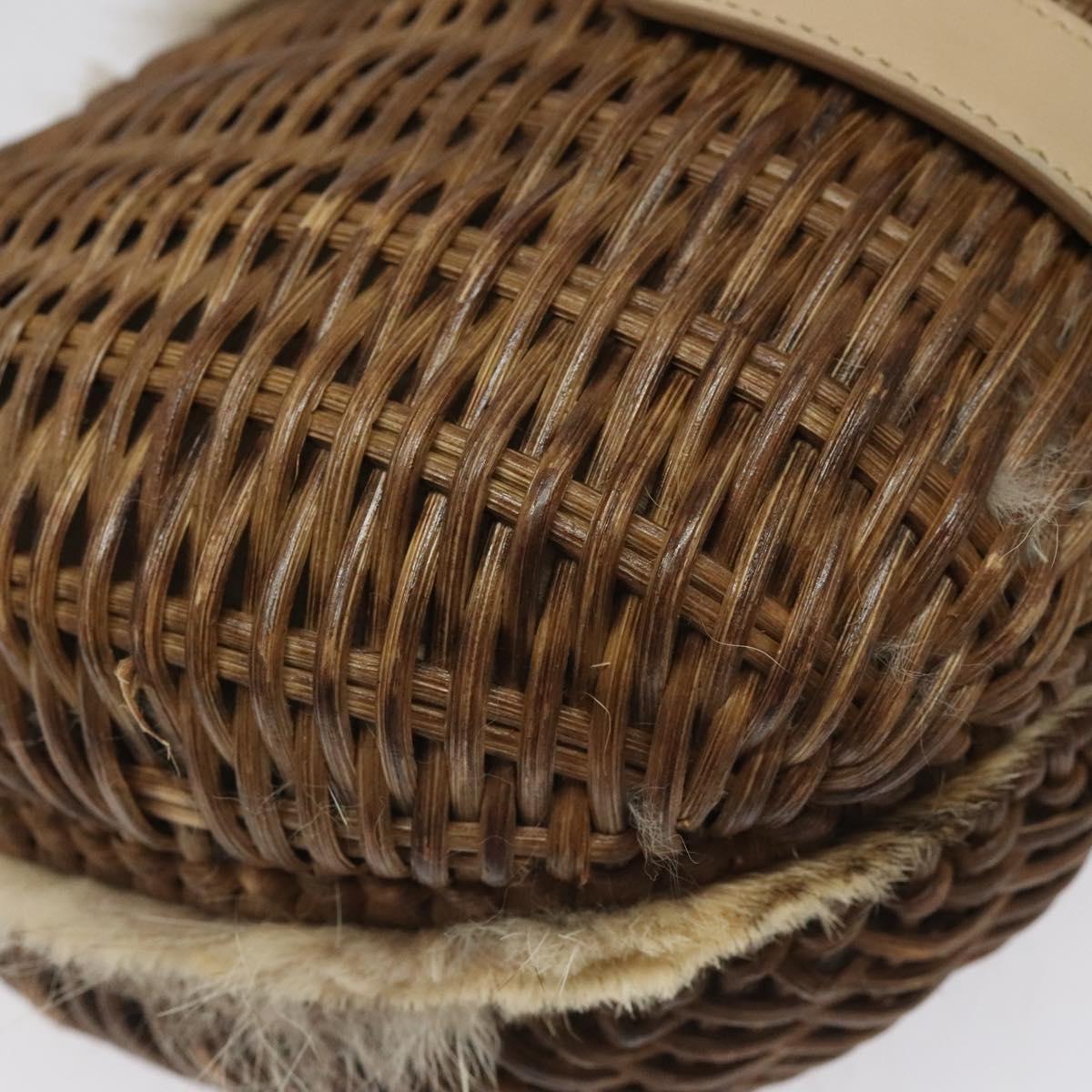 Salvatore Ferragamo Gancini Shoulder Bag Rattan Beige Silver Auth EC583