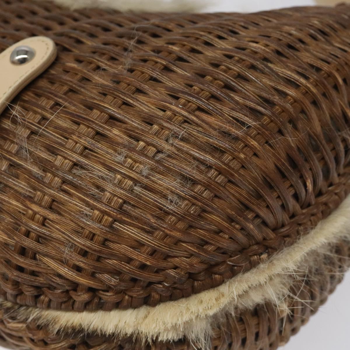 Salvatore Ferragamo Gancini Shoulder Bag Rattan Beige Silver Auth EC583