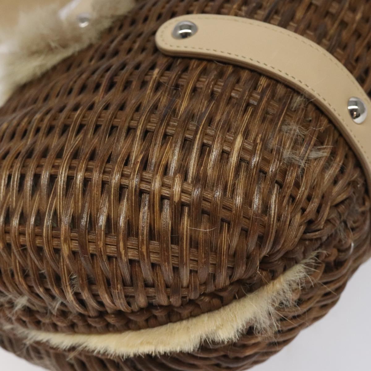 Salvatore Ferragamo Gancini Shoulder Bag Rattan Beige Silver Auth EC583