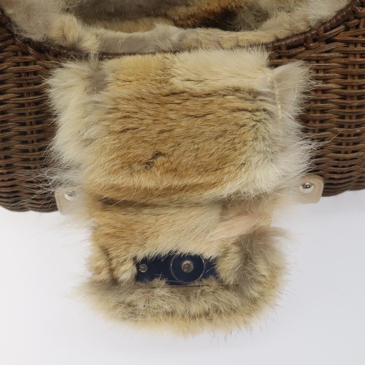 Salvatore Ferragamo Gancini Shoulder Bag Rattan Beige Silver Auth EC583