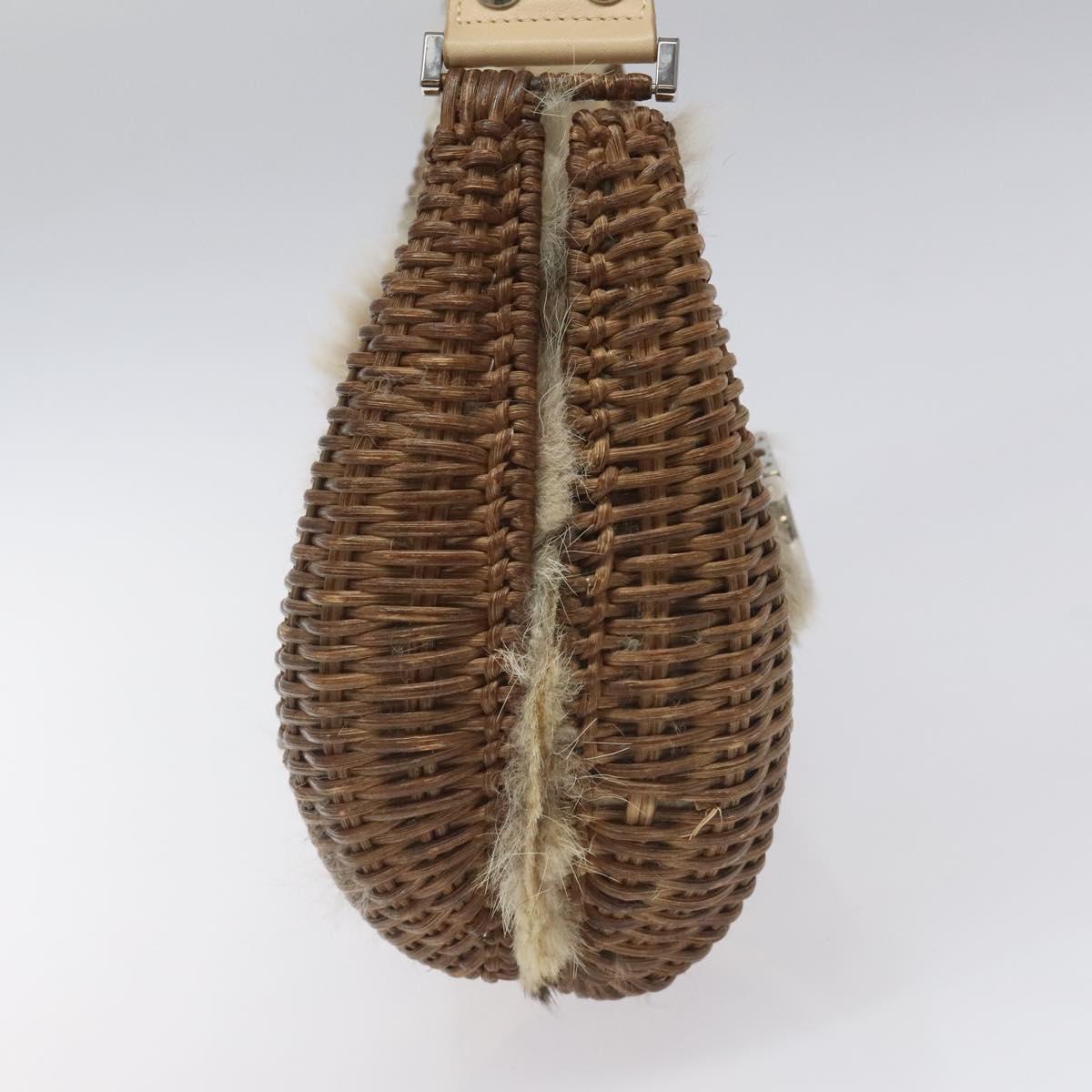 Salvatore Ferragamo Gancini Shoulder Bag Rattan Beige Silver Auth EC583