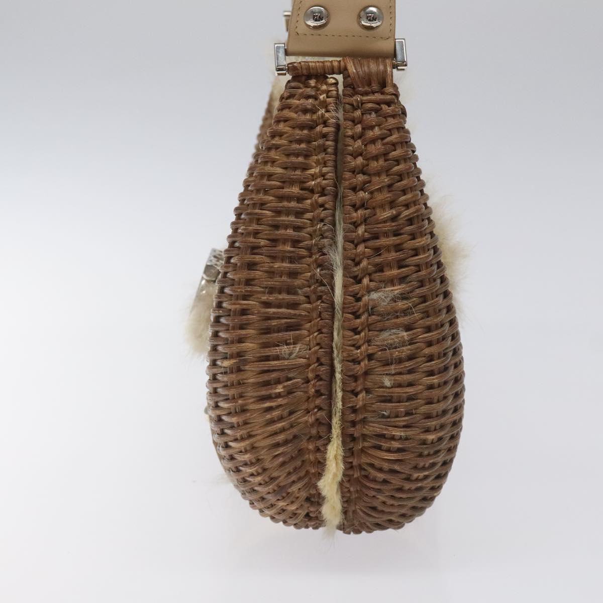 Salvatore Ferragamo Gancini Shoulder Bag Rattan Beige Silver Auth EC583