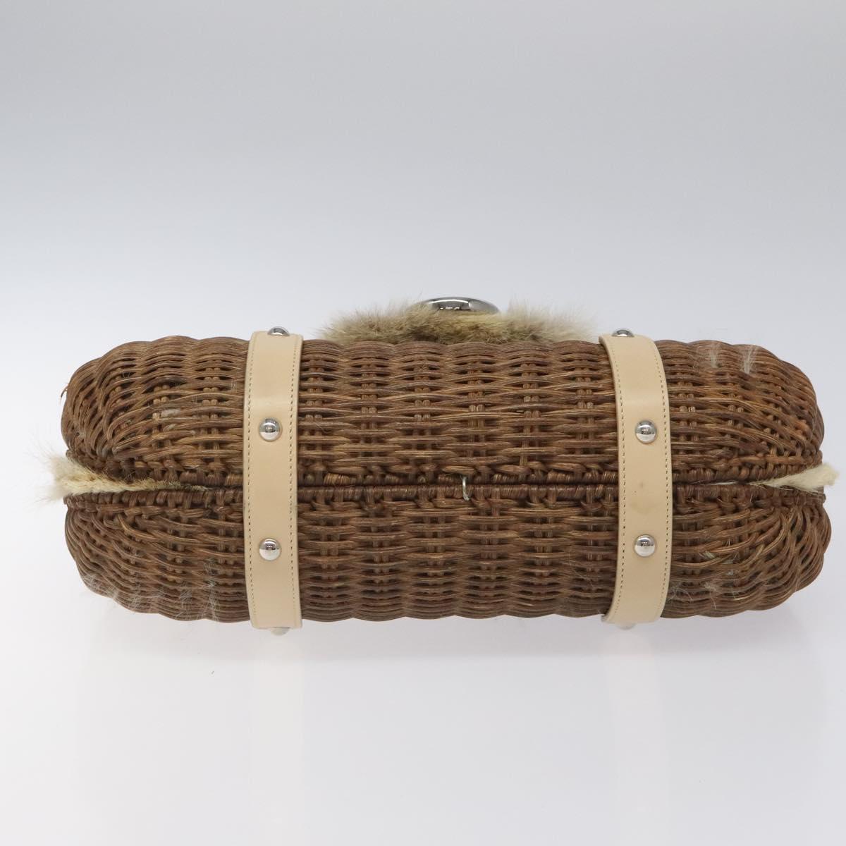 Salvatore Ferragamo Gancini Shoulder Bag Rattan Beige Silver Auth EC583