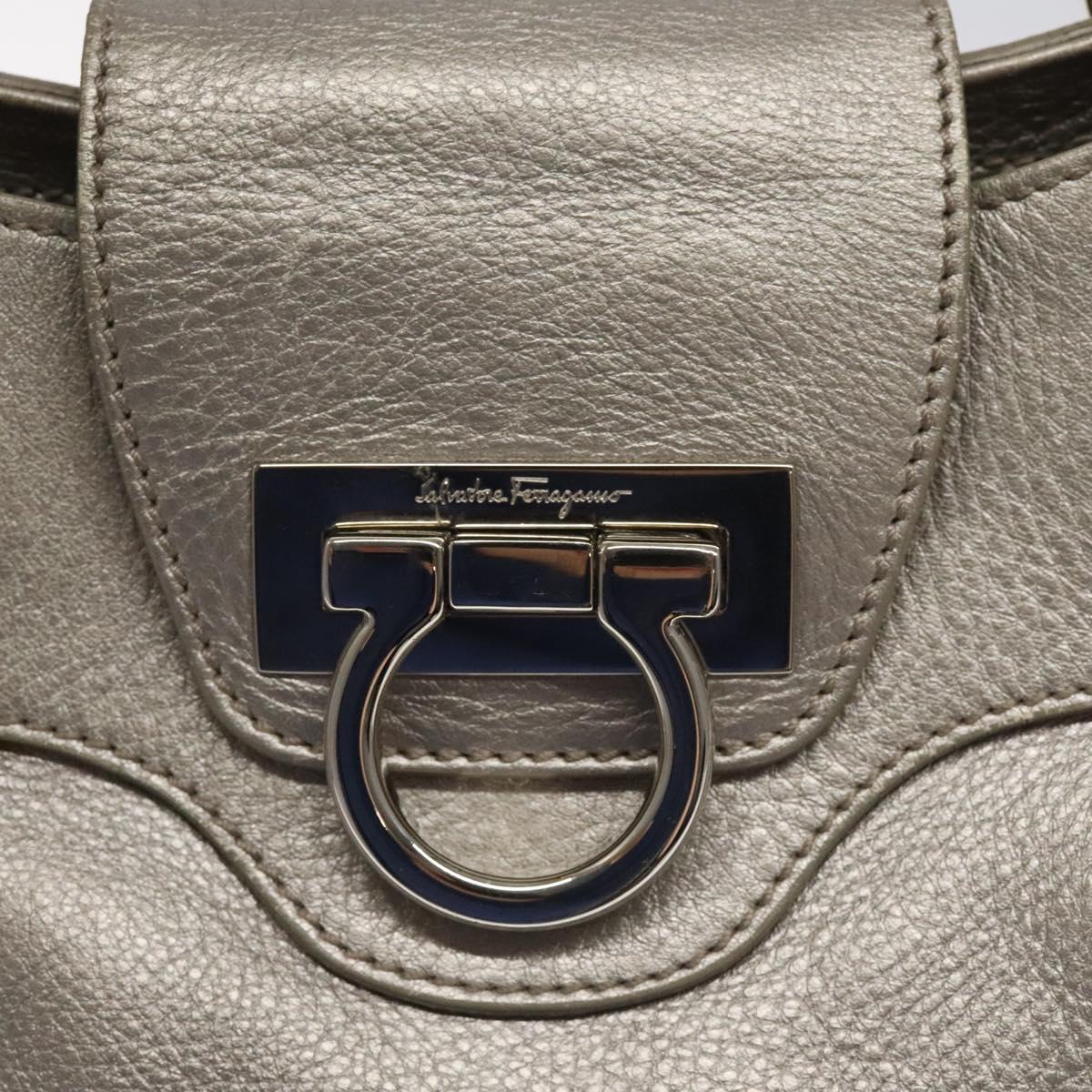 Salvatore Ferragamo Gancini Shoulder Bag Leather Silver Auth EC587