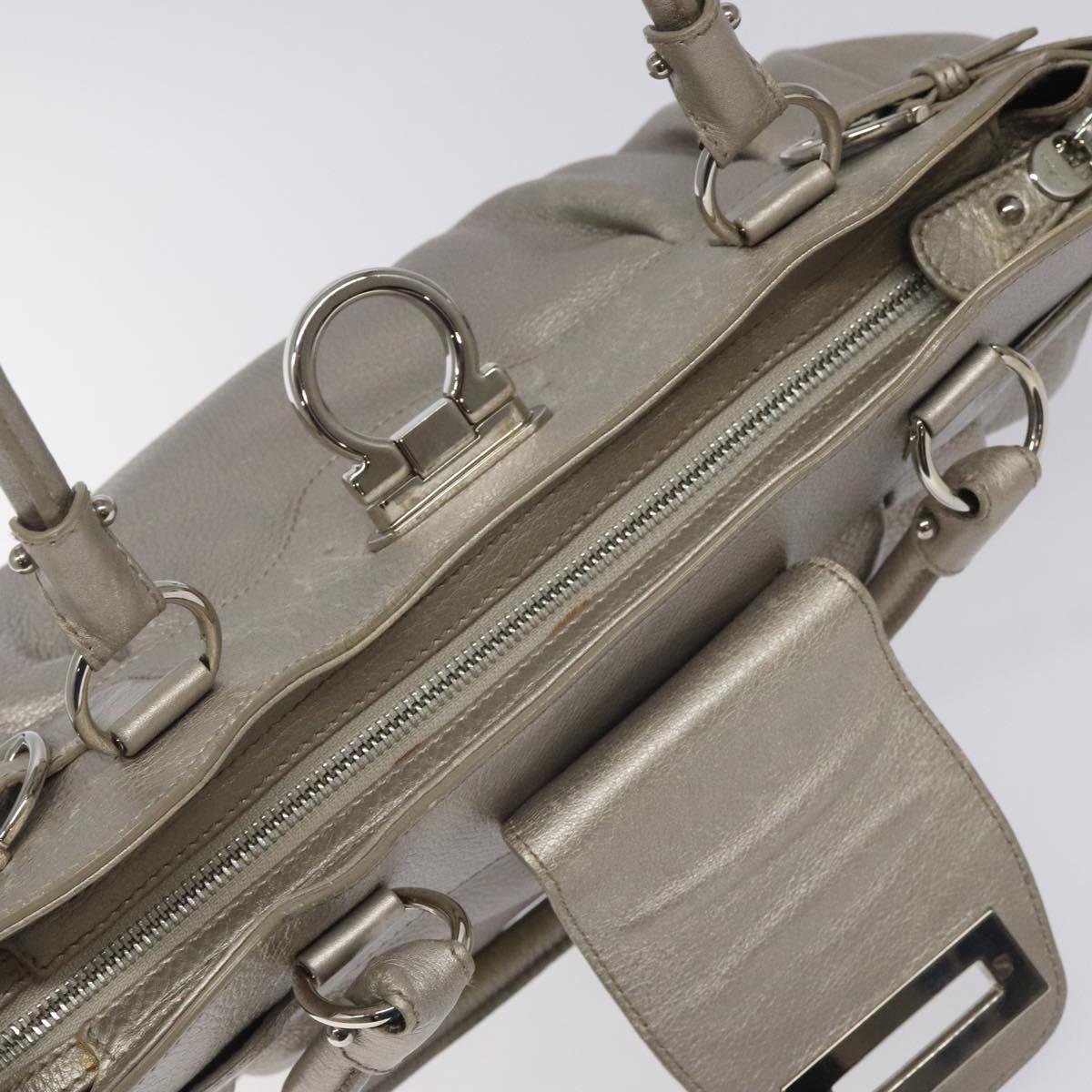 Salvatore Ferragamo Gancini Shoulder Bag Leather Silver Auth EC587