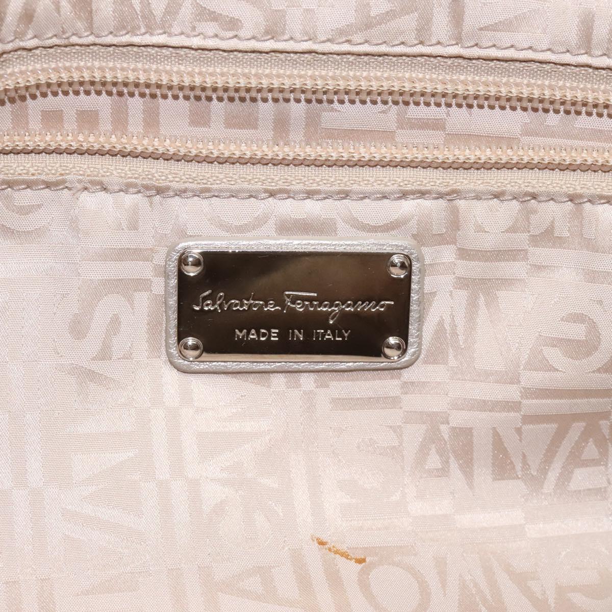 Salvatore Ferragamo Gancini Shoulder Bag Leather Silver Auth EC587