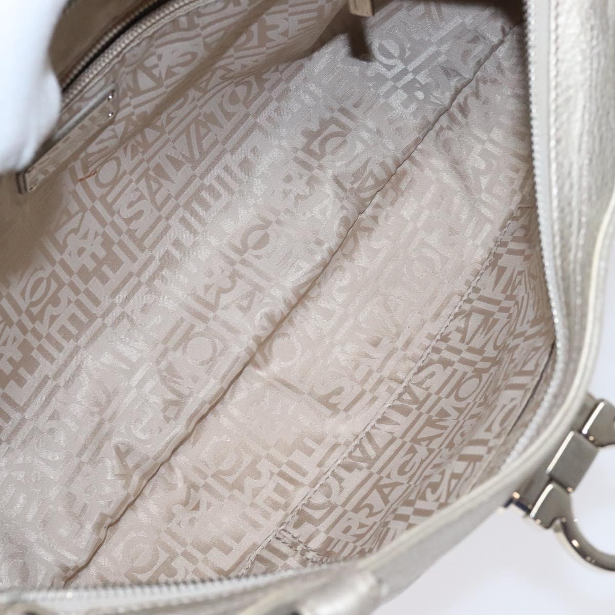 Salvatore Ferragamo Gancini Shoulder Bag Leather Silver Auth EC587
