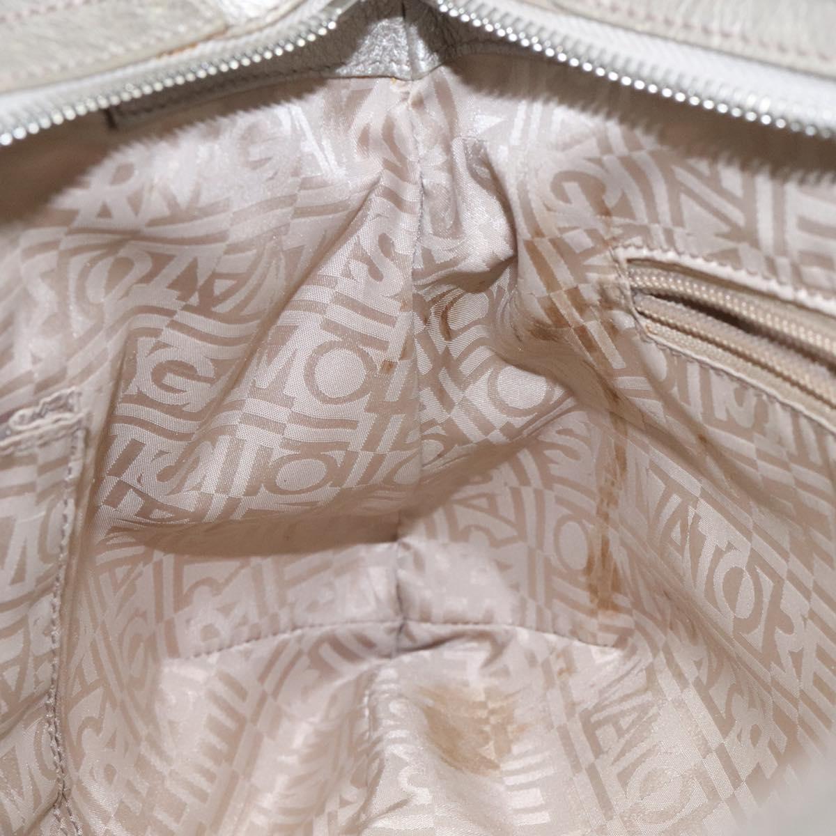 Salvatore Ferragamo Gancini Shoulder Bag Leather Silver Auth EC587