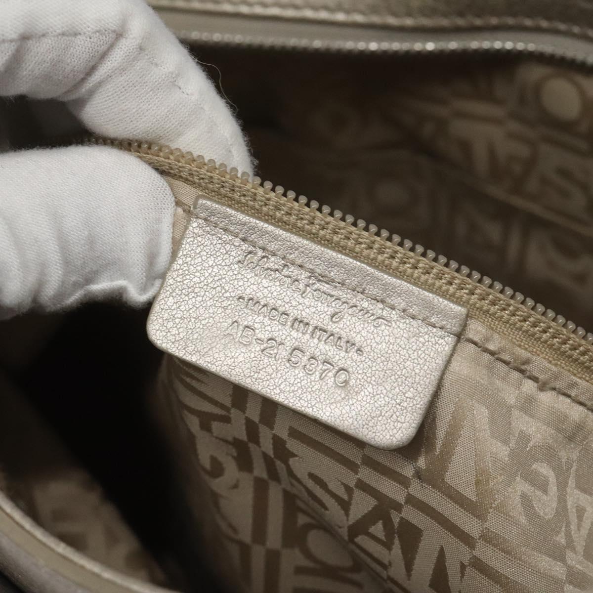 Salvatore Ferragamo Gancini Shoulder Bag Leather Silver Auth EC587