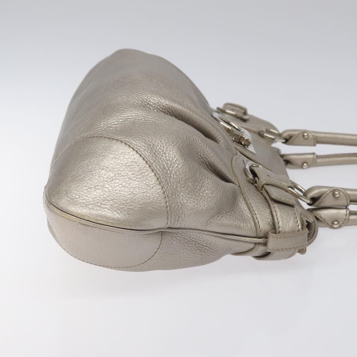 Salvatore Ferragamo Gancini Shoulder Bag Leather Silver Auth EC587