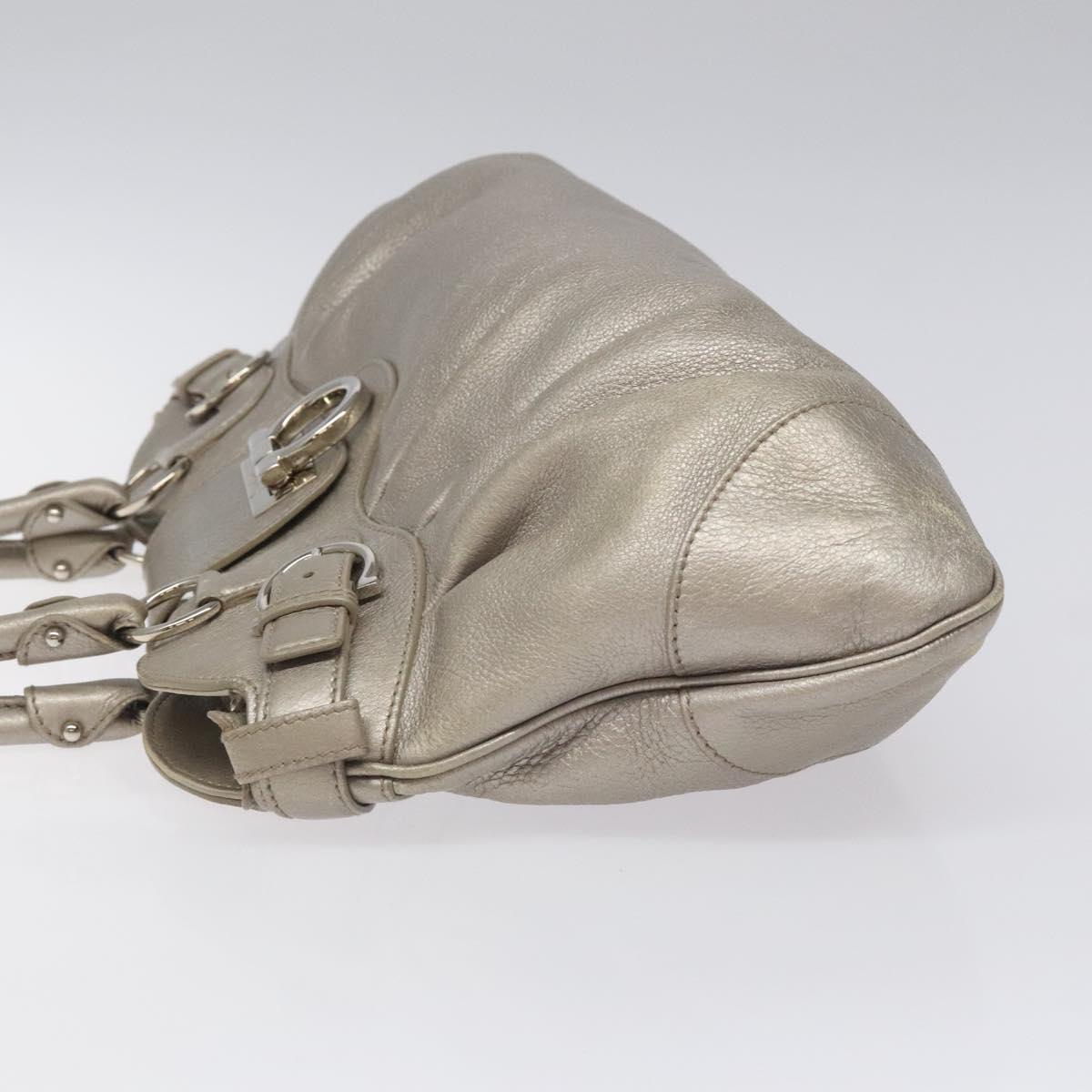 Salvatore Ferragamo Gancini Shoulder Bag Leather Silver Auth EC587