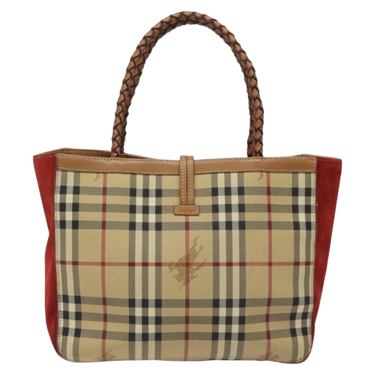 BURBERRY Nova Check Hand Bag PVC Beige Auth EC590