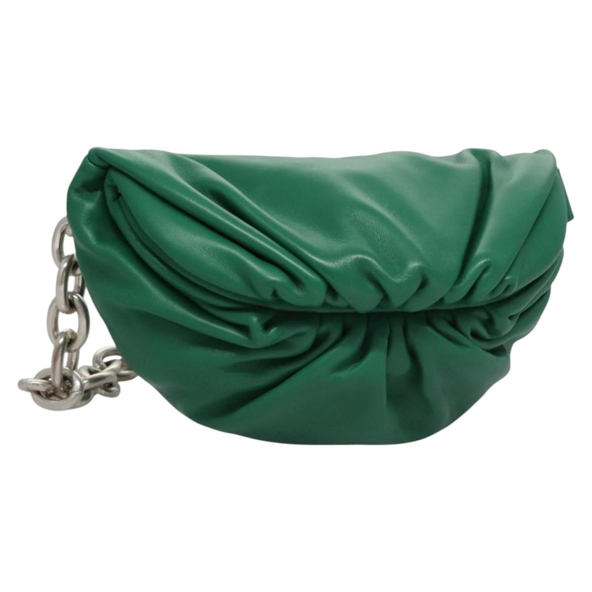 BOTTEGA VENETA Chain Shoulder Bag Leather Green Auth EC599V