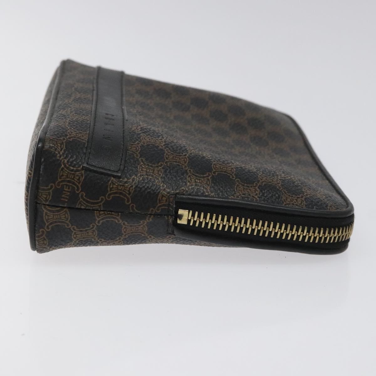 CELINE Macadam Canvas Pouch PVC Leather Black Gold Auth EC600V