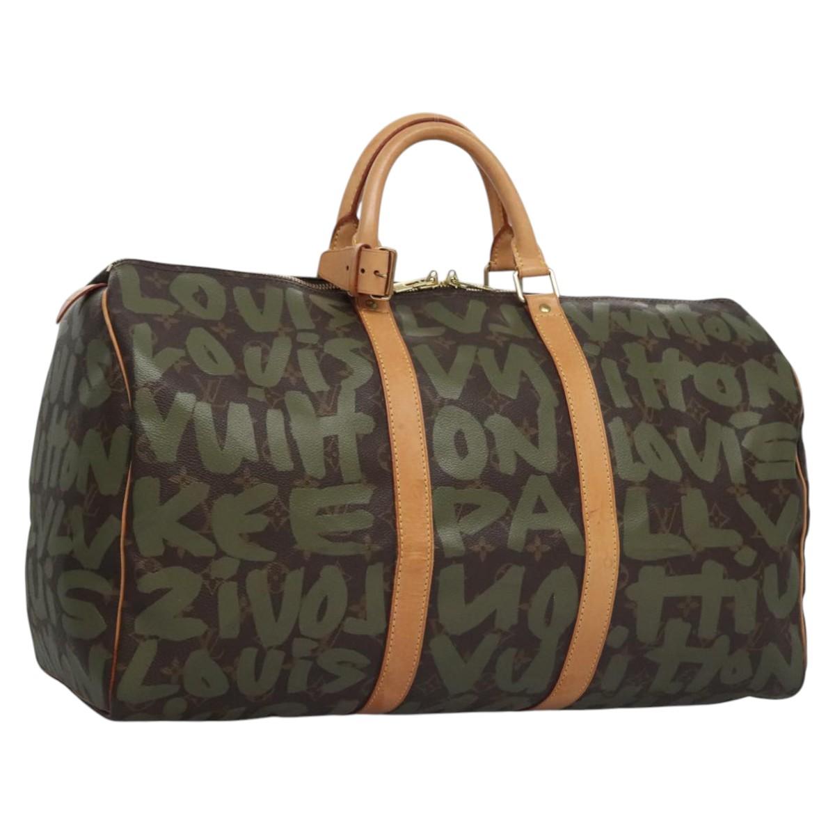 LOUIS VUITTON Monogram graffiti Keepall 50 Boston Bag Khaki M92196 Auth EC602SAV