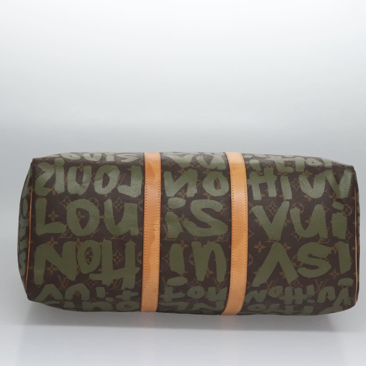 LOUIS VUITTON Monogram graffiti Keepall 50 Boston Bag Khaki M92196 Auth EC602AV