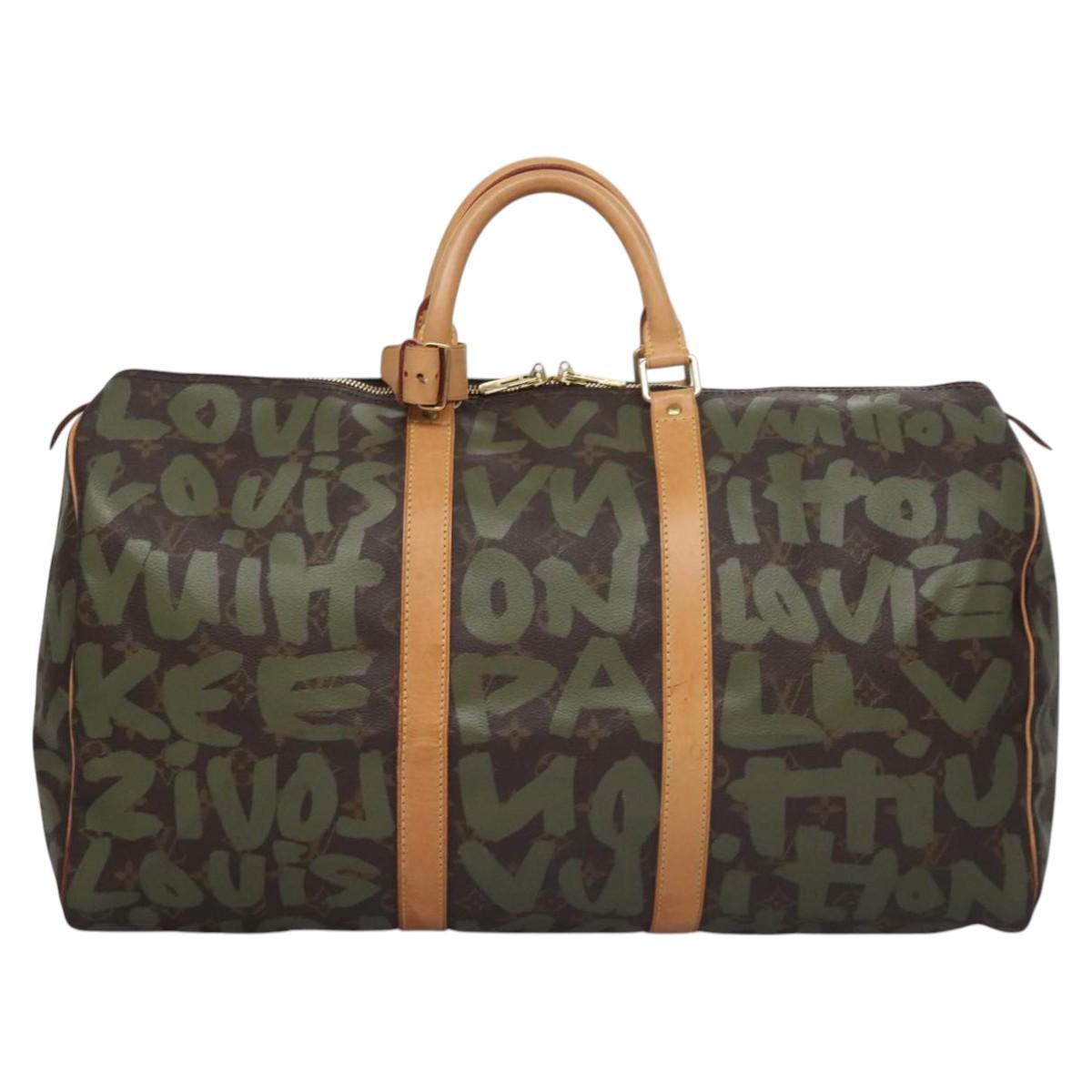 LOUIS VUITTON Monogram graffiti Keepall 50 Boston Bag Khaki M92196 Auth EC602SAV