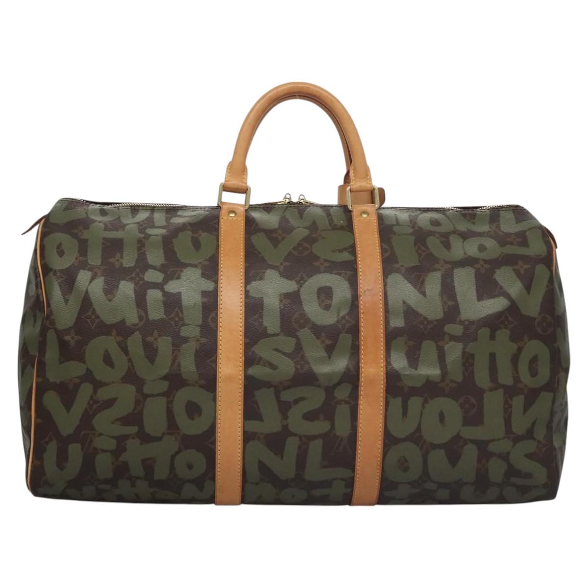 LOUIS VUITTON Monogram graffiti Keepall 50 Boston Bag Khaki M92196 Auth EC602SAV