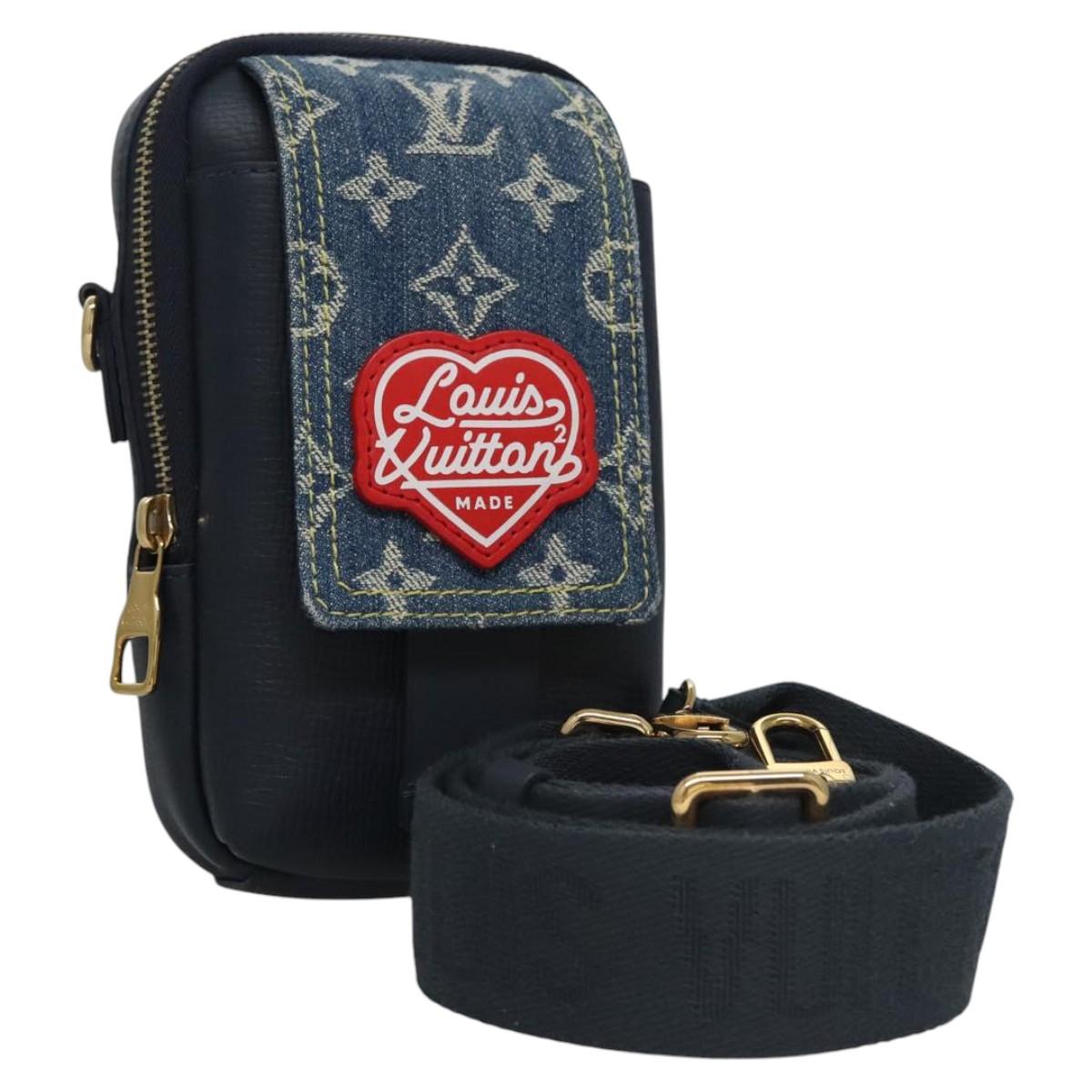 LOUIS VUITTON LV Squared Double Phone Pouch Blue M81060 LV Auth EC603A