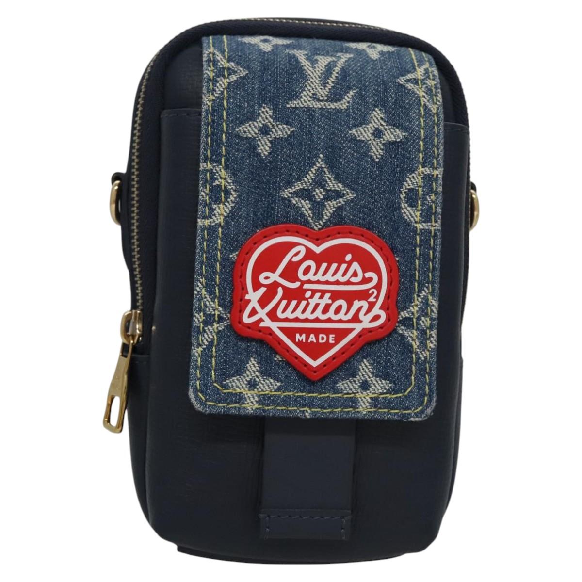 LOUIS VUITTON LV Squared Double Phone Pouch Blue M81060 LV Auth EC603A