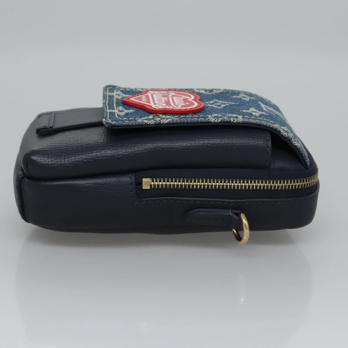 LOUIS VUITTON LV Squared Double Phone Pouch Blue M81060 LV Auth EC603A