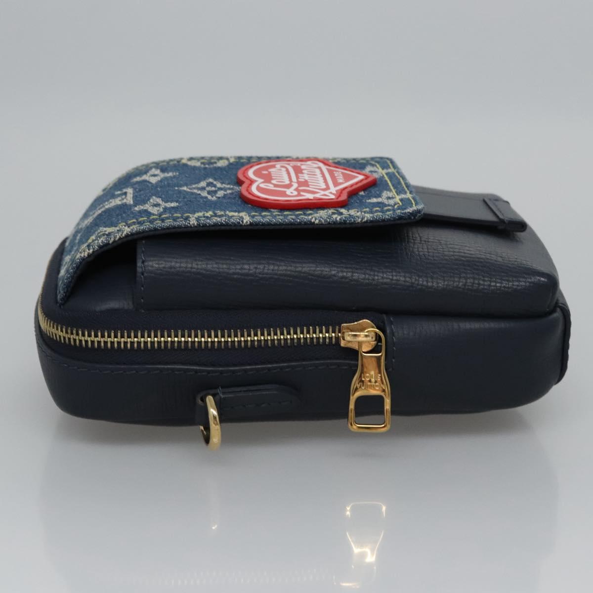 LOUIS VUITTON LV Squared Double Phone Pouch Blue M81060 LV Auth EC603A