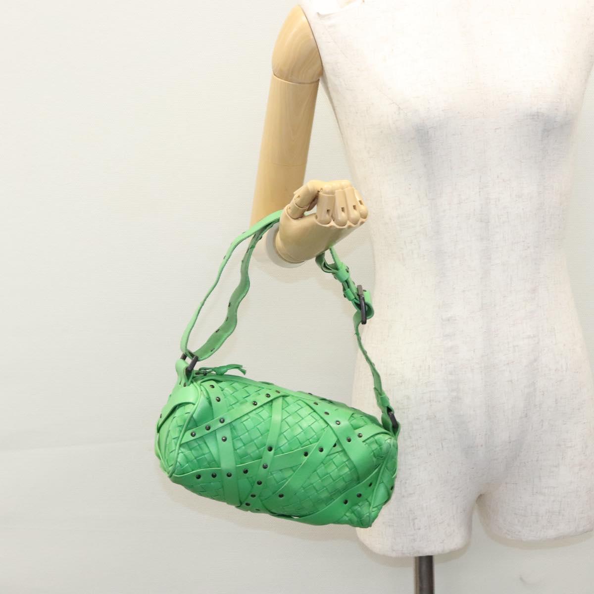 BOTTEGAVENETA INTRECCIATO Shoulder Bag Leather Green Auth EC612V